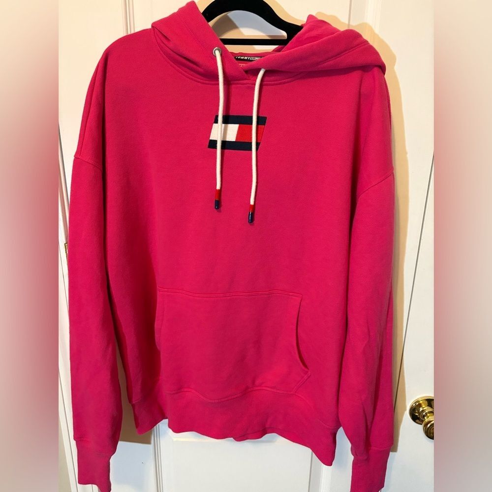 Tommy Hilfiger Sport Pink Hoodie Logo Pullover Sweatshirt M